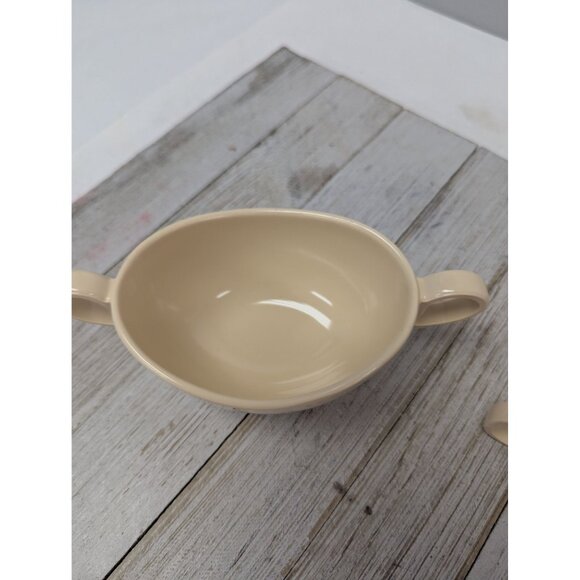 Vintage Set Melamine Melmac Creamer & Sugar Bowl w/ Lid Almond Tan - Picture 4 of 7